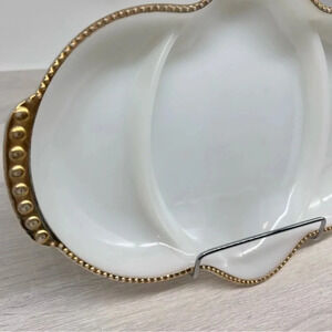 Fire King Beaded Edge Gold Trim Divided Milk Glass Relish‎ Tray